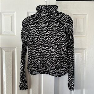 Primark Black and White Mock Neck Long Sleeve Ribbed Blouse